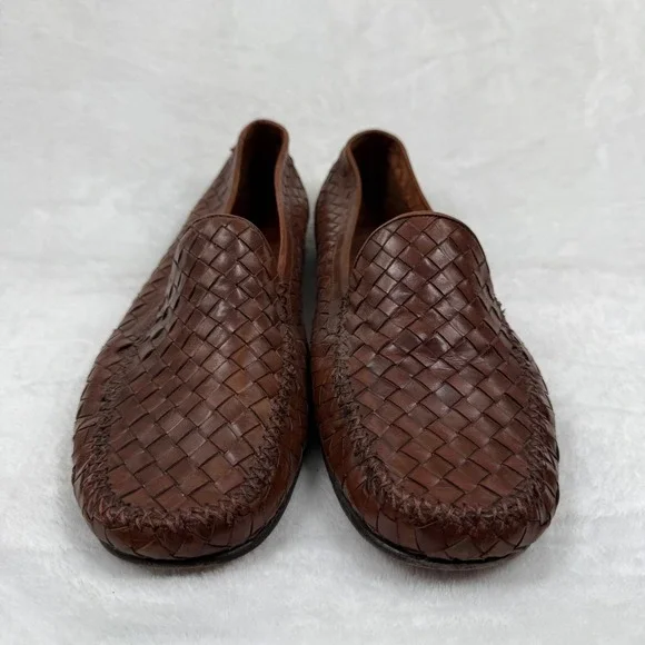 Cole Haan Resort Mens Brown Woven Leather Loafers Italian Made Slip On Shoes 13